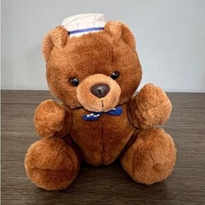 Russ Berrie Cappy Brown Bear Plush Stuffed Animal in Sailor Hat & Bow Tie